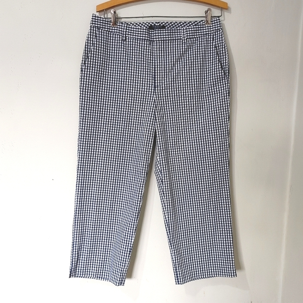 Chaps Navy Blue Check Capri Crop Pants
